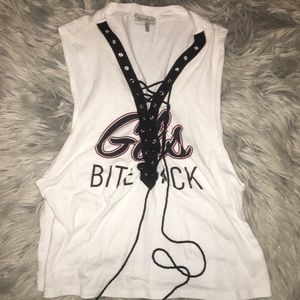 Girls Bite Back lace up cut off T-shirt